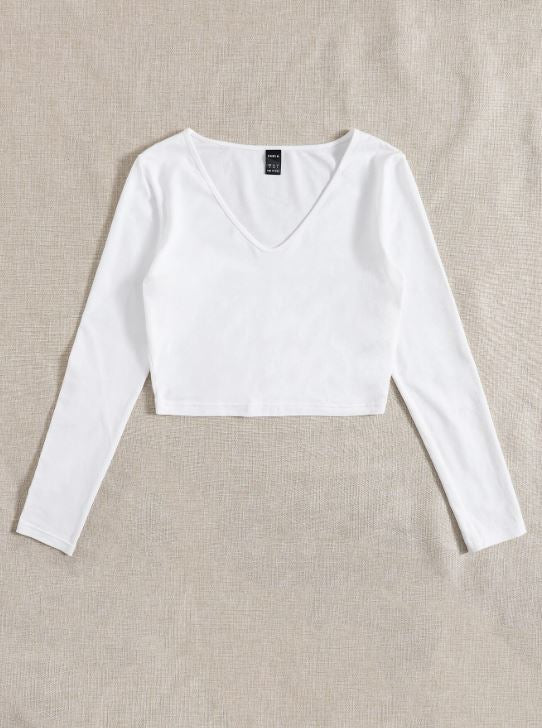 SOLID V NECK CROP TEE