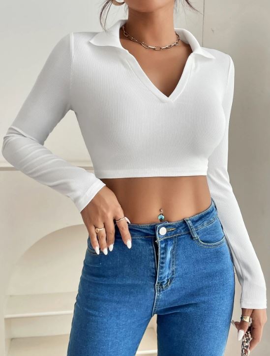 PETITE SOLID RIB-KNIT CROP TEE