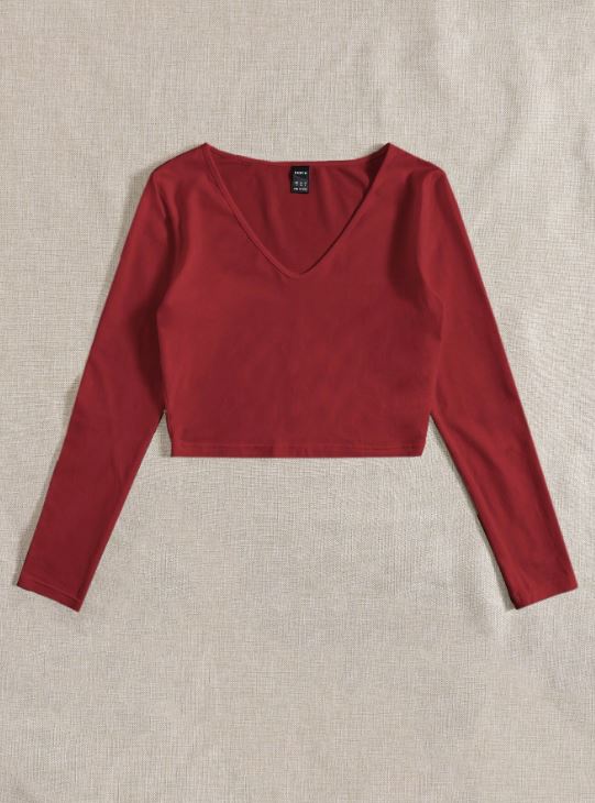 SOLID V NECK CROP TEE