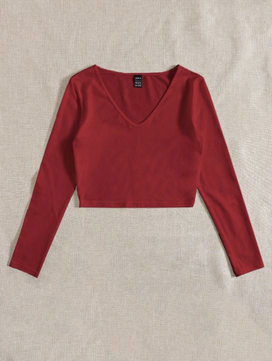 SOLID V NECK CROP TEE