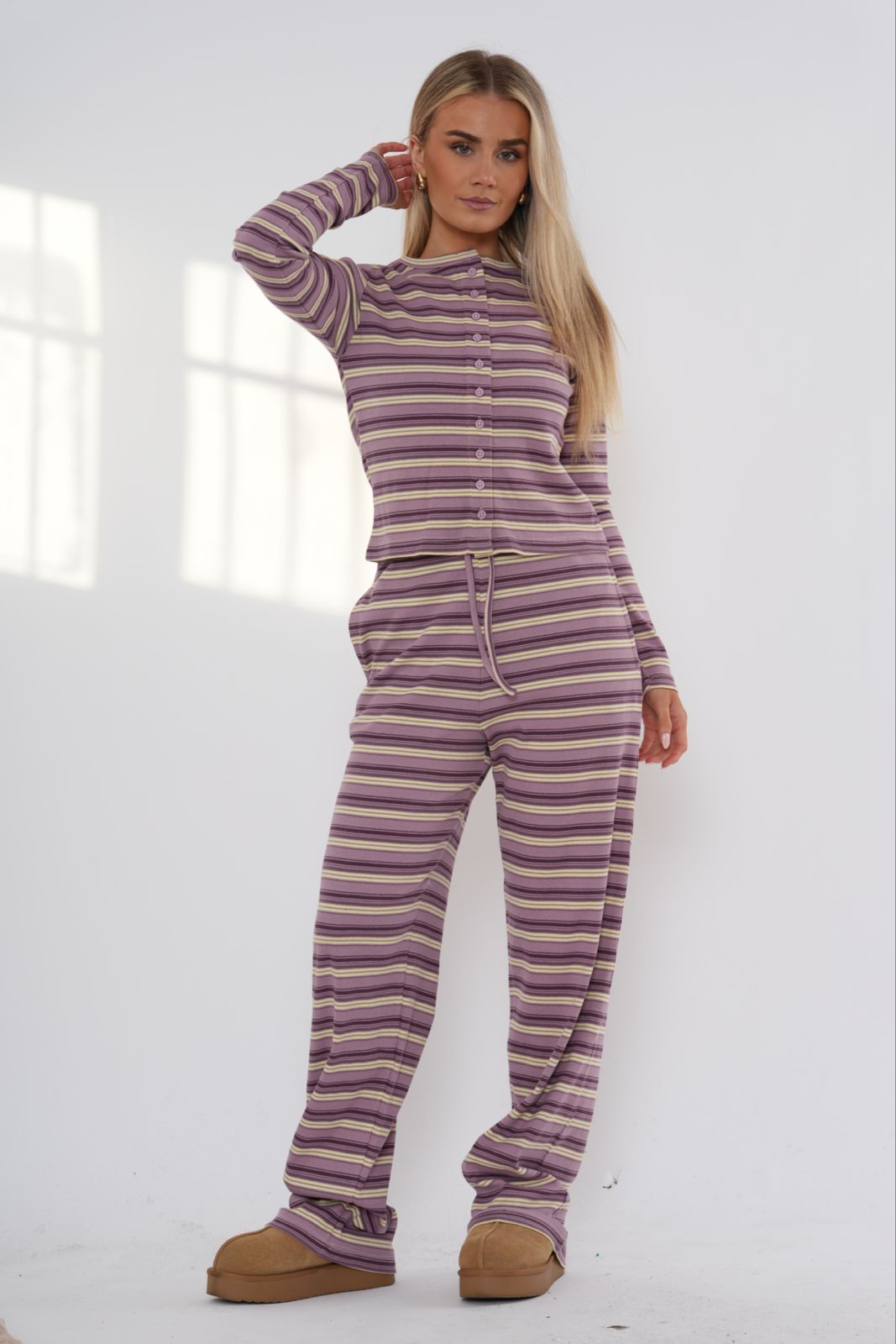 LUNA RIBBED BUTTON-DOWN LOUNGE SET