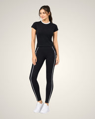 YOGA TRENDY CONTRAST BINDING SPORTS TRACKSUIT SET | GYM WEAR