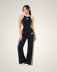 SLEEVELESS HALTER TOP & WIDE-LEG TRACK PANTS SET
