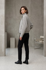 GINGHAM CHECK FUNNEL NECK BOMBER JACKET