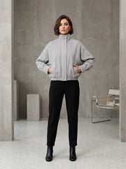 GINGHAM CHECK FUNNEL NECK BOMBER JACKET