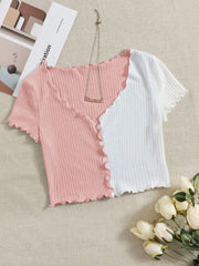 QUTIE TWO TONE LETTUCE TRIM TEE