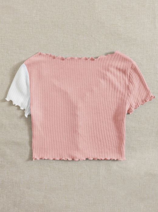 QUTIE TWO TONE LETTUCE TRIM TEE