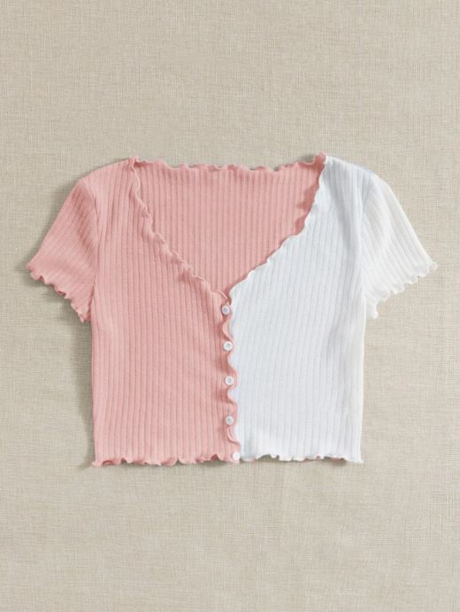 QUTIE TWO TONE LETTUCE TRIM TEE