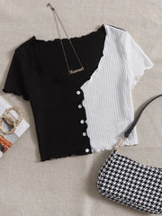 QUTIE TWO TONE LETTUCE TRIM TEE