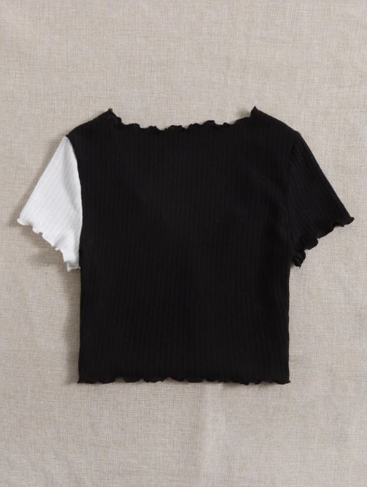 QUTIE TWO TONE LETTUCE TRIM TEE