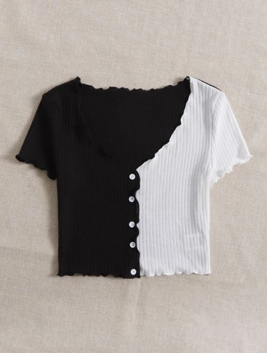 QUTIE TWO TONE LETTUCE TRIM TEE