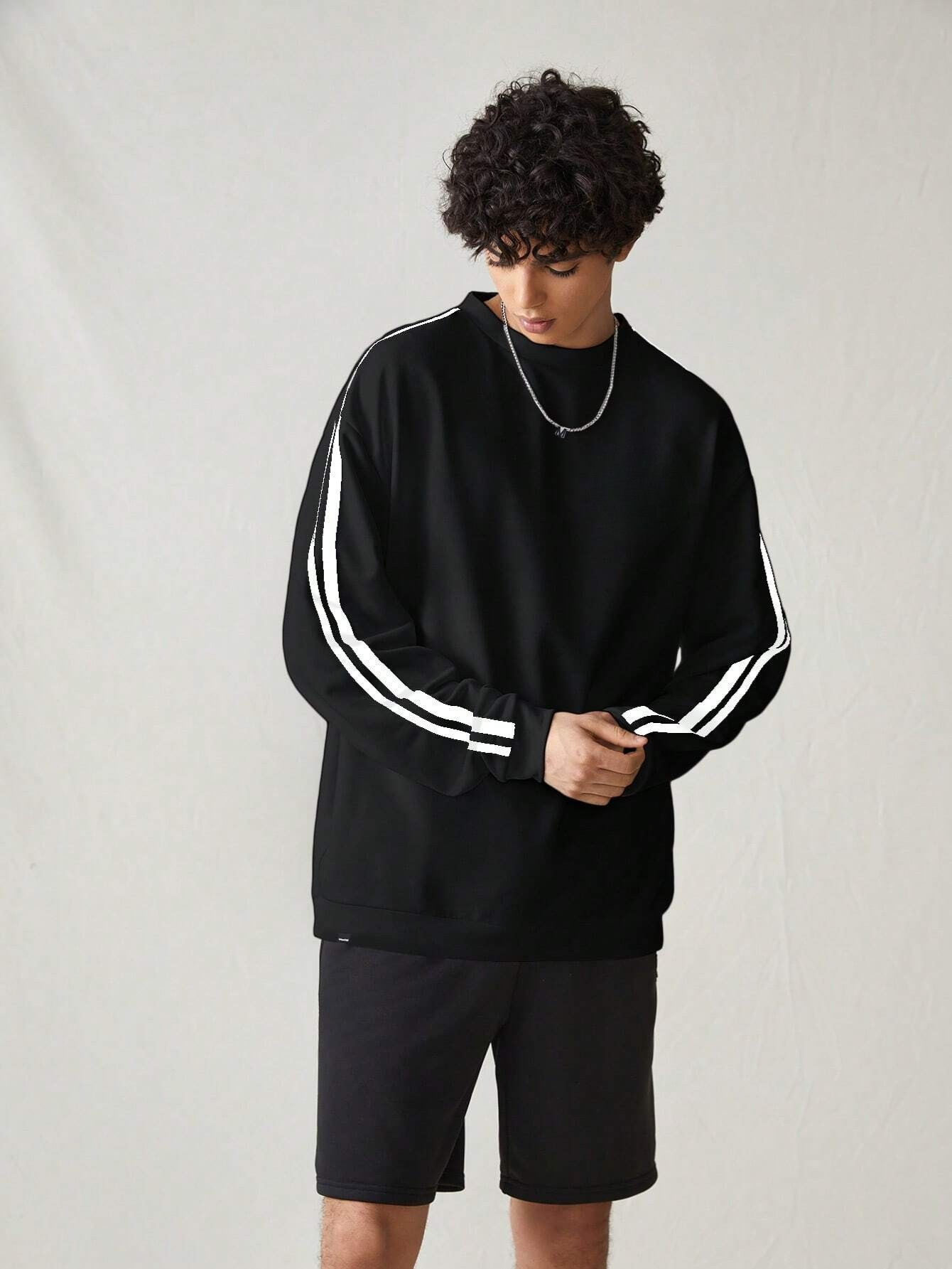 MEN COLORBLOCK STRIPED PATCHED CASUAL LONG SLEEVE SWEATSHIRT