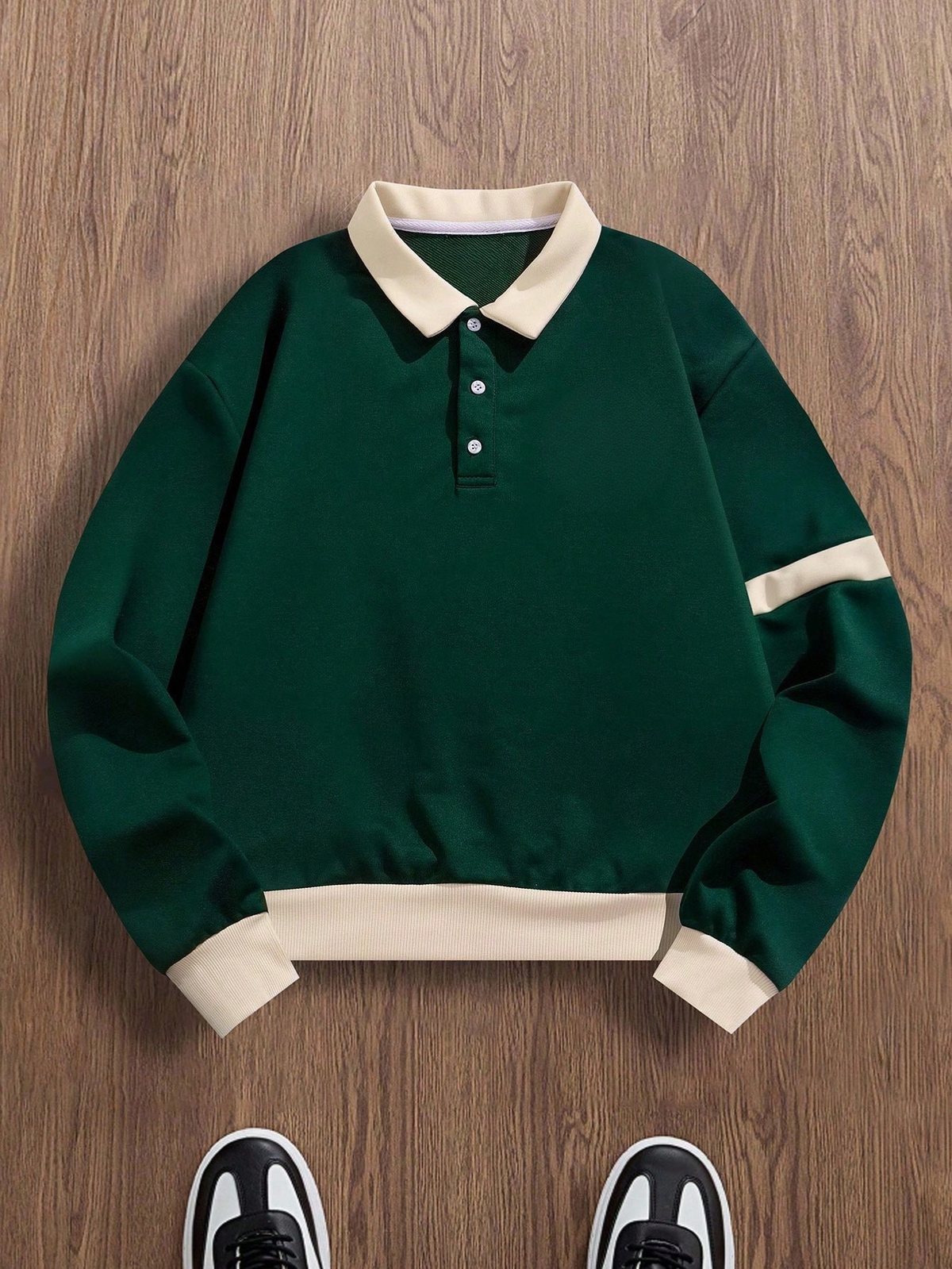 MEN'S CONTRAST COLORBLOCK COLLAR LONG SLEEVE HALF-ZIP SWEATSHIRT