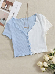 QUTIE TWO TONE LETTUCE TRIM TEE