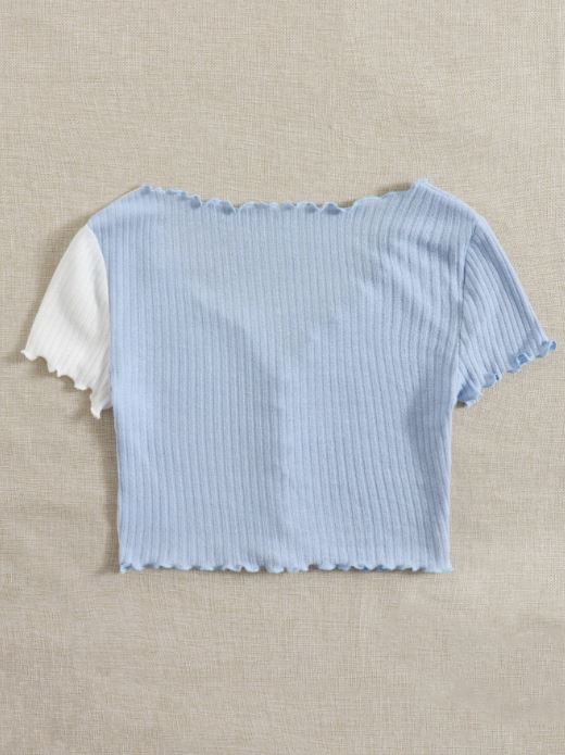 QUTIE TWO TONE LETTUCE TRIM TEE