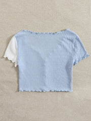 QUTIE TWO TONE LETTUCE TRIM TEE