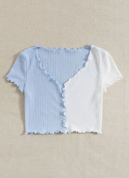 QUTIE TWO TONE LETTUCE TRIM TEE