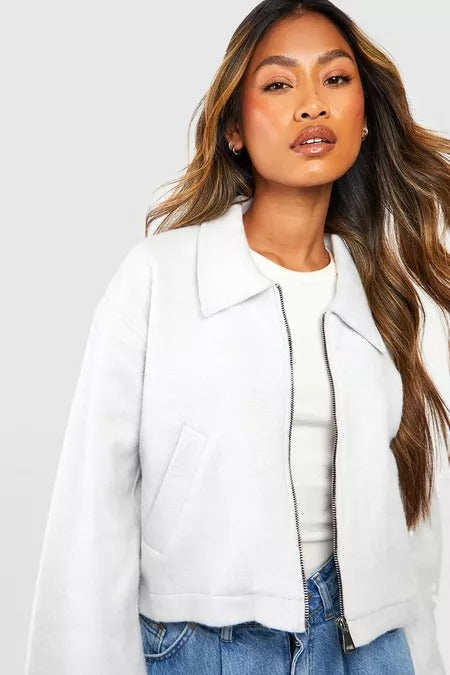 ZIP THROUGH COLLARED JACKET