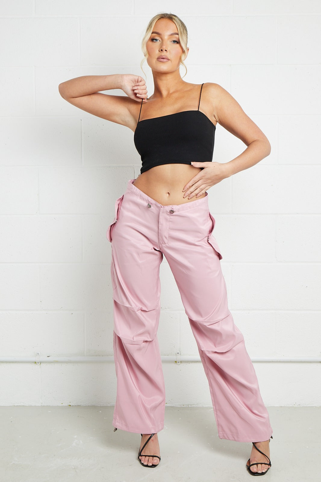 CARGO BAGGY TECH PANT TROUSER-BABY PINK