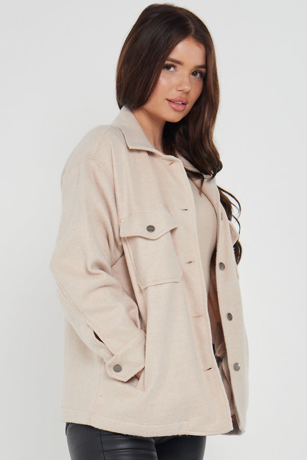 OVERSIZED PLAIN SHACKET- BEIGE – My First Love