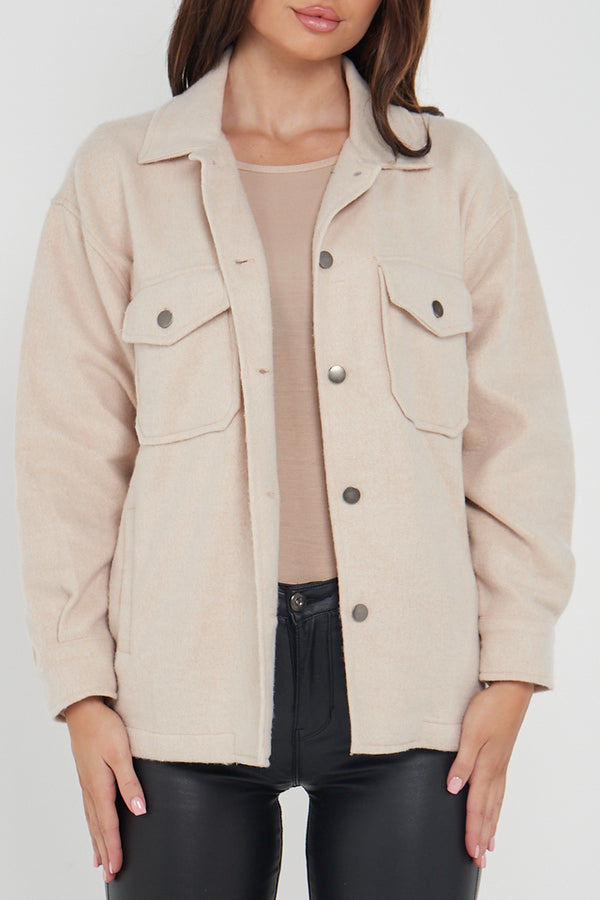 OVERSIZED PLAIN SHACKET- BEIGE – My First Love